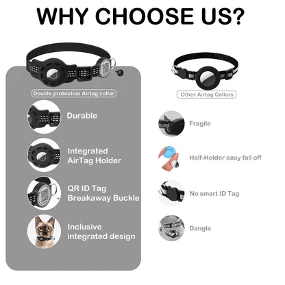 Cat GPS Collar with QR Code Tag & Airtag Case  Reflective Apple Tag Cats Collar for Tracker Pet Breakaway Air Tag Kitten Collar